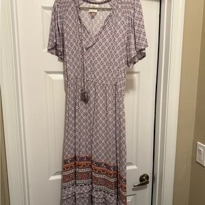 Knox Rose Lavender Maxi Dress with Orange Border Accents